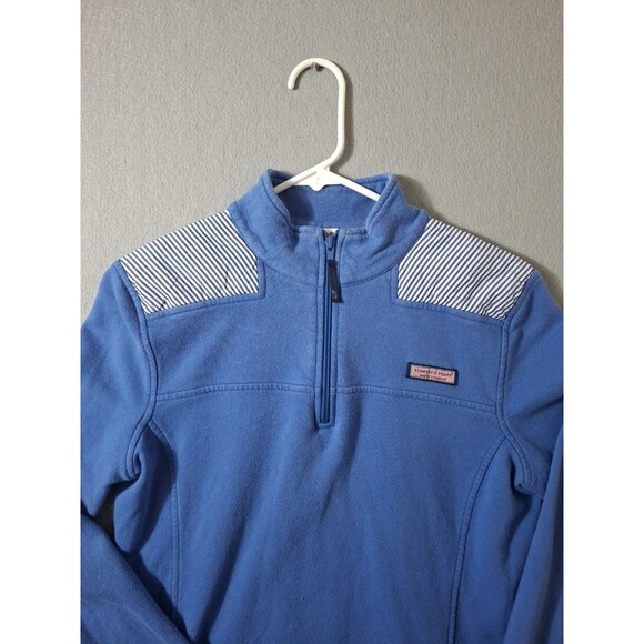 Vineyard Vines Sweatshirt Women M Blue Striped Shep Shirt 1/4 Zip Pullover - Picture 2 of 7